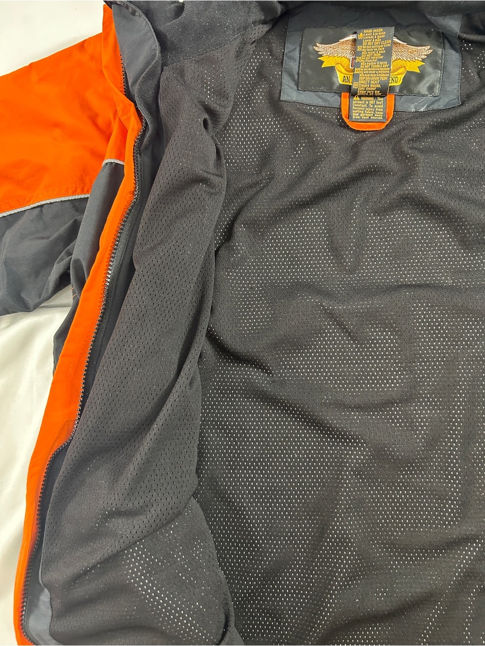 Harley-Davidson Mens S Black Orange Hooded Reflective Windbreaker Jacket - Picture 9 of 10